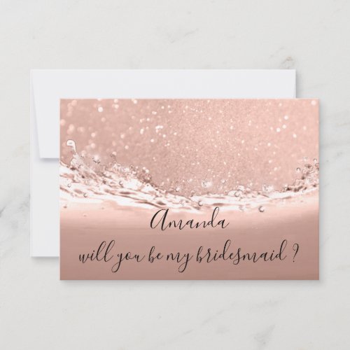 Will You Bridesmaid Glitter Ocean Rose Gold Invitation