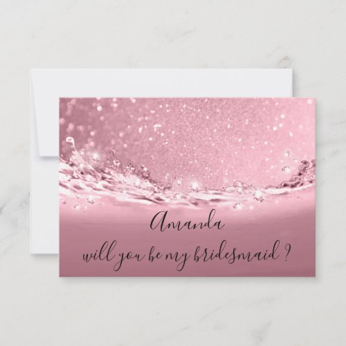 Will You Bridesmaid Glitter Ocean Rose Pink Invitation