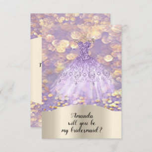 Will You Bridesmaid Glitter Princess Dress Purple Invitation