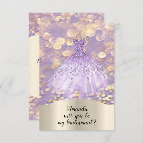 Will You Bridesmaid Glitter Princess Dress Purple Invitation