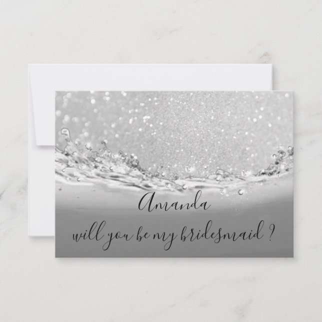 Will You Bridesmaid Gray Glitter Ocean Abstract Invitation (Front)