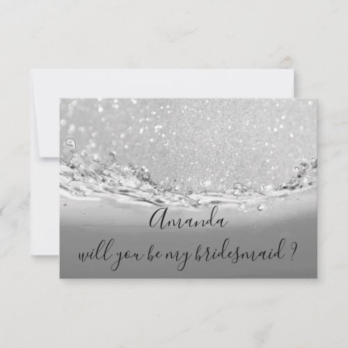 Will You Bridesmaid Gray Glitter Ocean Abstract Invitation