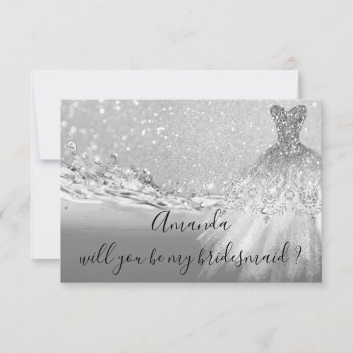 Will You Bridesmaid Gray Glitter Ocean Silver Invitation