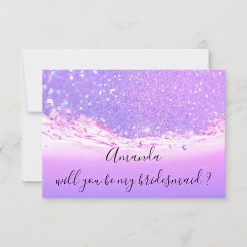 Will You Bridesmaid Purple Glitter Blue Ocean Invitation