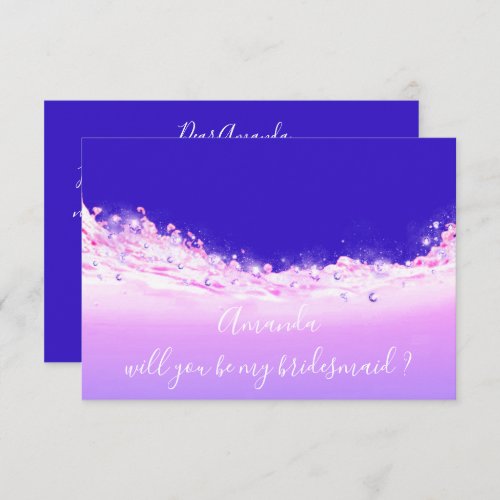 Will You Bridesmaid Purple Glitter Pink Cobalt Invitation