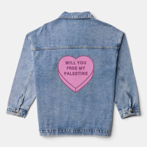 Will you free my Palestine Cute Candy Heart sweet Denim Jacket