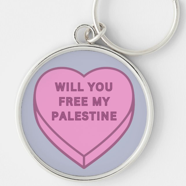 Will you free my Palestine? Cute Candy Heart sweet Keychain (Front)