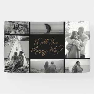 Will You Marry Me 6 Photo Black Gold Proposal Banner