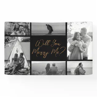 Will You Marry Me | 6 Photo Black Gold Proposal Banner