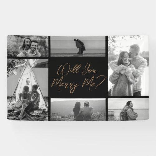 Will You Marry Me  6 Photo Black Gold Proposal Banner