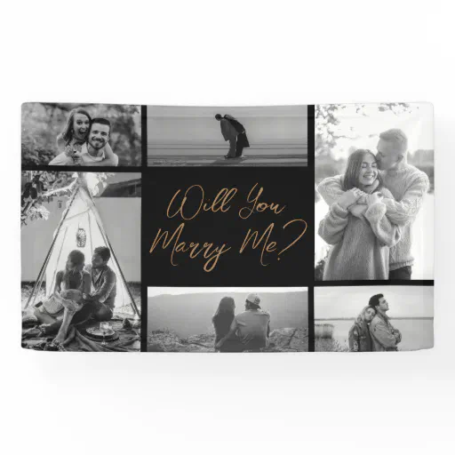 Will You Marry Me | 6 Photo Black Gold Proposal Banner