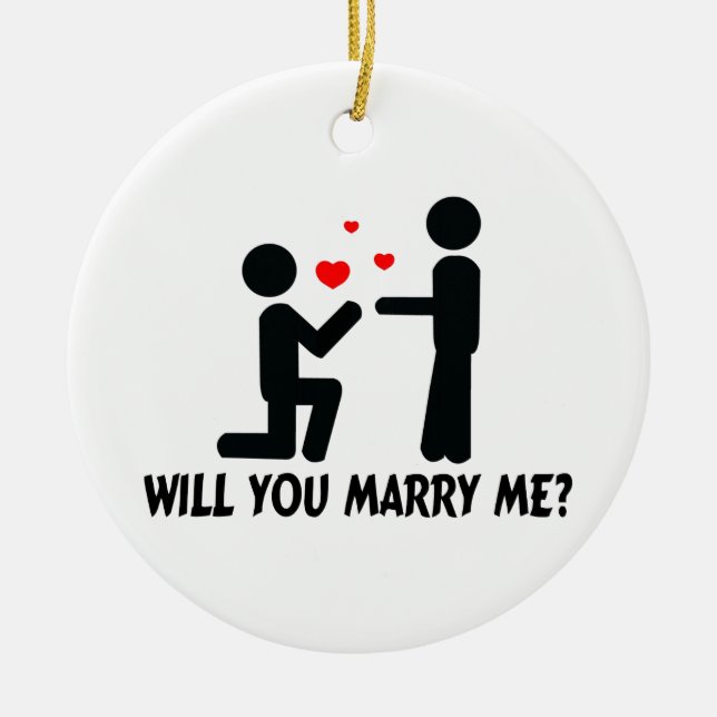 Will You Marry Me Bended Knee Man & Man Ceramic Ornament (Front)