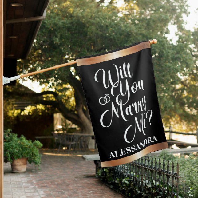Will You Marry Me? Black White Gold  House Flag (In SItu)