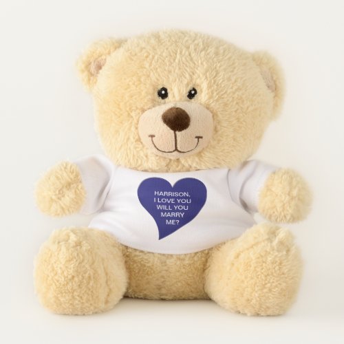 Will You Marry Me blue heart custom proposal text  Teddy Bear