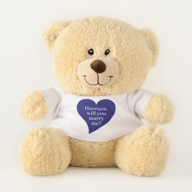 Will You Marry Me blue heart custom text proposal Teddy Bear (Front)