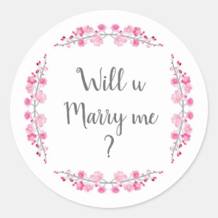 Will you marry me? Cherry blossom floral vintage Classic Round Sticker