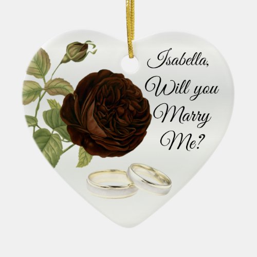 Will You Marry Me  Chocolate Brown Roses Ceramic Ornament