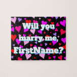 [ Thumbnail: "Will You Marry Me" + Custom Name + Heart Shapes Jigsaw Puzzle ]
