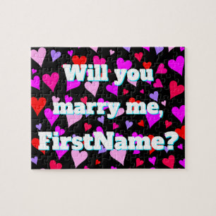 "Will you marry me" + Custom Name + Heart Shapes Jigsaw Puzzle