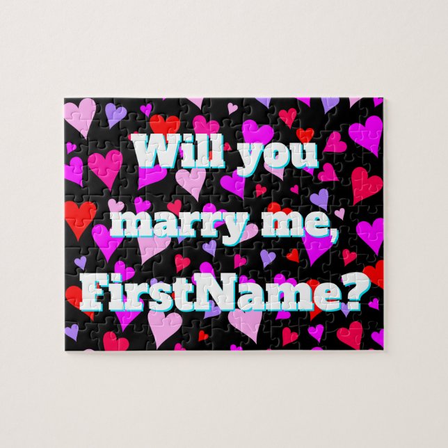 "Will you marry me" + Custom Name + Heart Shapes Jigsaw Puzzle (Horizontal)