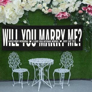Will You Marry Me Custom Proposal Black White Banner