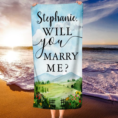 Will You Marry Me Custom Wedding Proposal  Beach Towel