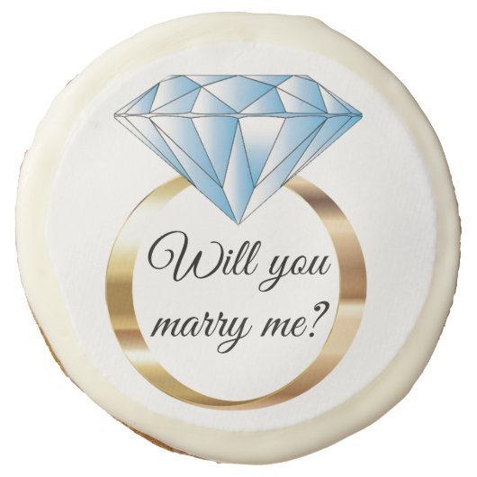 Will you Marry Me Diamond Wedding Ring Proposal Sugar Cookie (Front)