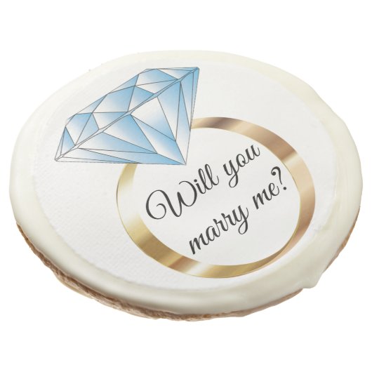 Will you Marry Me Diamond Wedding Ring Proposal Sugar Cookie (Angled)
