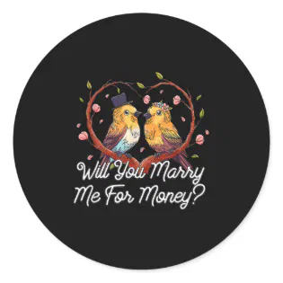 Will You Marry Me For Money Wedding Sarcastic  Classic Round Sticker