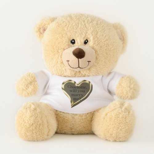 Will You Marry Me gold heart custom proposal cute Teddy Bear