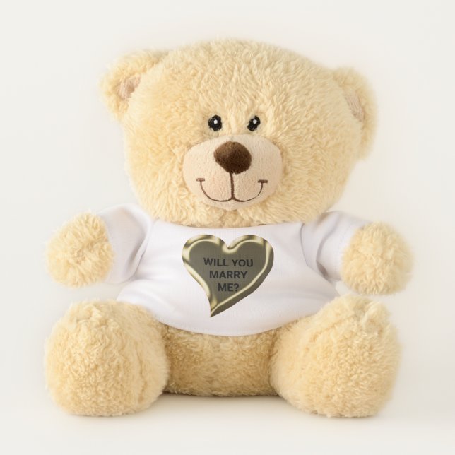 Will You Marry Me gold heart marriage proposal Teddy Bear (Front)