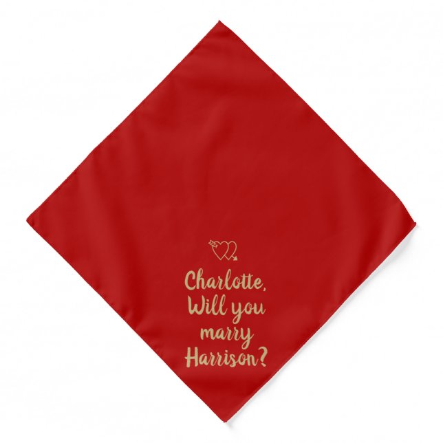 Will You Marry Me gold red custom proposal dog Bandana (Front)