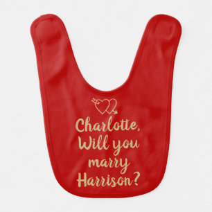 Will You Marry Me gold red hearts custom proposal Baby Bib
