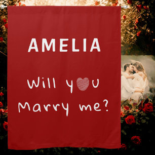 Will you marry me Heart Red Romantic Proposal Blackout Curtains