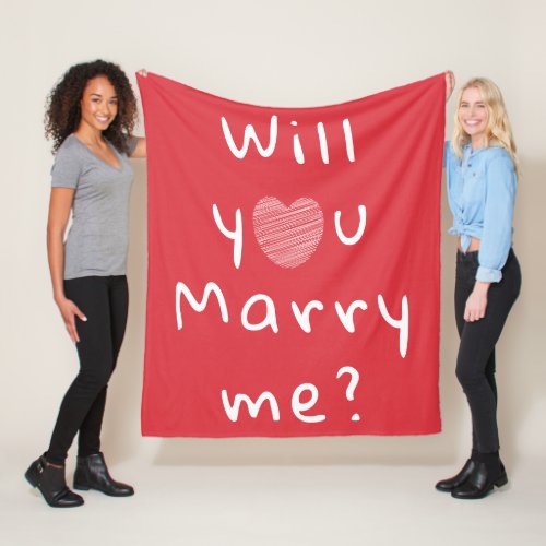 Will you marry me Heart Red Romantic Proposal Flee Fleece Blanket