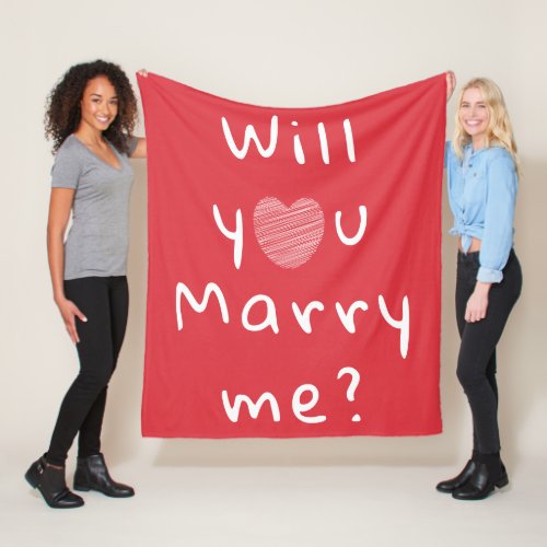 Will you marry me Heart Red Romantic Proposal Flee Fleece Blanket - Will you marry me Heart Red Romantic Proposal Blanket. Will you marry me in modern white script typography with a white heart on a red background. 