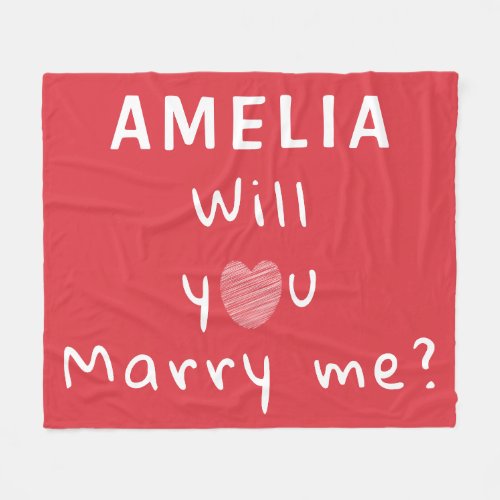 Will you marry me Heart Red Romantic Proposal Fleece Blanket - Will you marry me Heart Red Romantic Proposal Blanket. Will you marry me in modern white script typography with a white heart on a red background. Add your name.