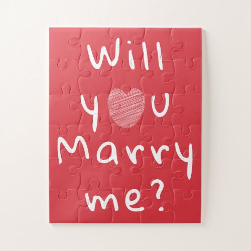 Will you marry me Heart Red Romantic Proposal Jigs Jigsaw Puzzle - Will you marry me Heart Red Romantic Proposal jigsaw puzzle. Will you marry me in modern white script typography with a white heart on a red background. 