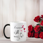Will you Marry Me Hidden Message Surprise Proposal Magic Mug<br><div class="desc">This design was created though digital art. It looks like a black or blue mug until you add hot liquid then your personalized message appears! It may be personalized in the area provided or customizing by choosing the click to customize further option and changing the name, initials or words. You...</div>