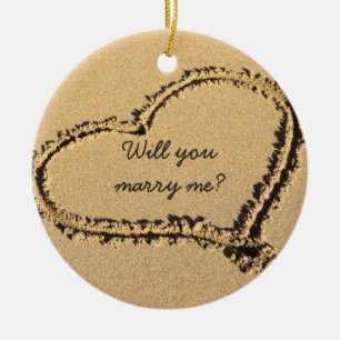 Will You Marry Me Marriage Proposal Beach Heart Ceramic Ornament