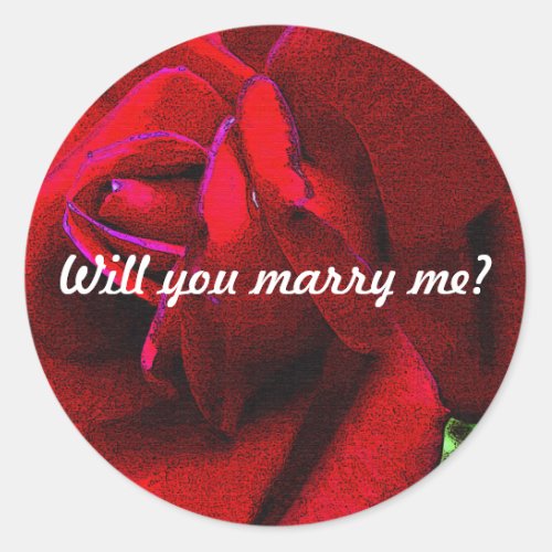 Will you marry me message on red rose Classic Round Sticker