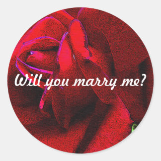 "Will you marry me?" message on red rose Classic Round Sticker
