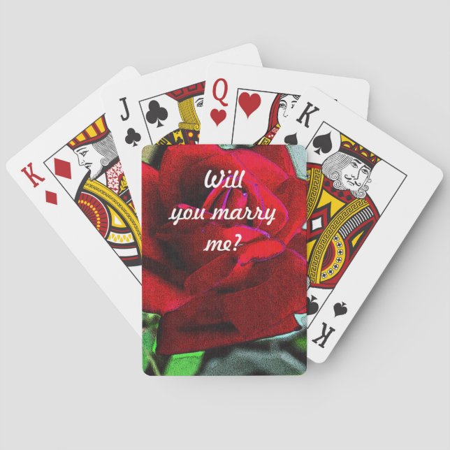 "Will you marry me?" message on red rose Poker Cards (Back)