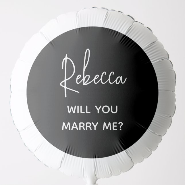 Will You Marry Me Modern Black Script Proposal Balloon (Front)