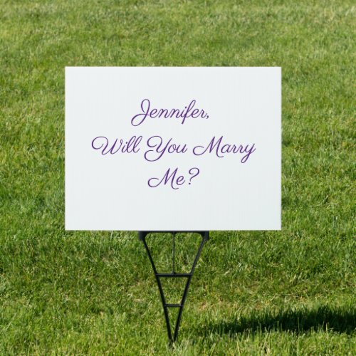 Will You Marry Me Name  Messages Purple Script Sign