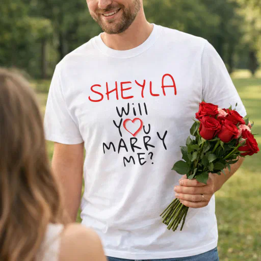 Will you marry me Name Romantic Heart Red T-Shirt