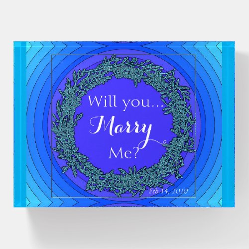 Will You Marry MePersonalized Blue Square Glass Paperweight