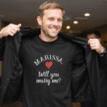 Will You Marry Me Personalized Name Proposal  T-Shirt<br><div class="desc">Capture the perfect moment with our "Will You Marry Me" Personalized Name Proposal T-Shirt. This unique and heartfelt shirt is designed to make your marriage proposal unforgettable. Featuring the timeless question, "Will You Marry Me?" along with a space to personalize with your partner's name, this shirt turns a simple proposal...</div>