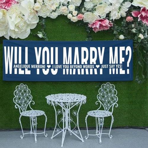 Will You Marry Me Personalized Proposal Blue White Banner