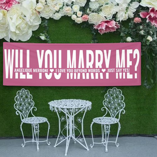 Will You Marry Me Personalized Proposal Pink White Banner